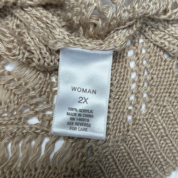 Roz & Ali Khaki Crochet Cardigan Sweater Plus Size 2X - Picture 5 of 6